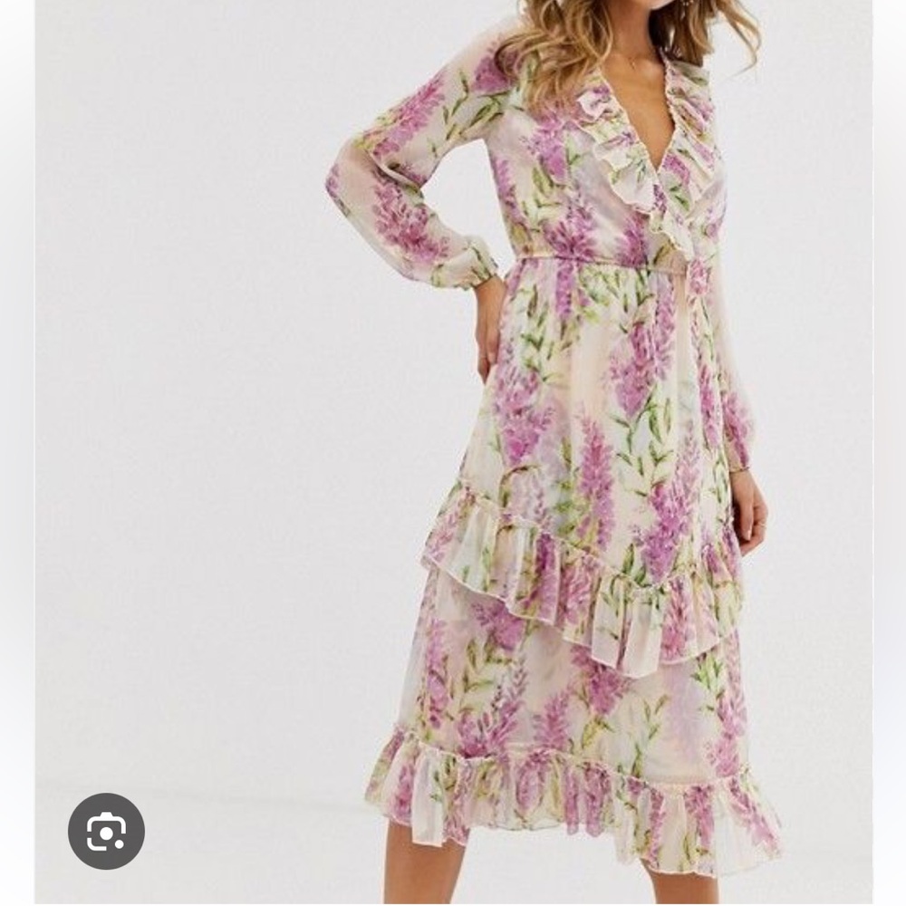 River Island Pink and Purple Ruffled Tiered Midi Dress